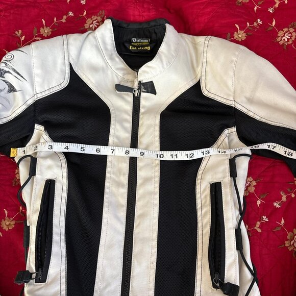 White and black racing biker jacket with lace up sides - Picture 4 of 6